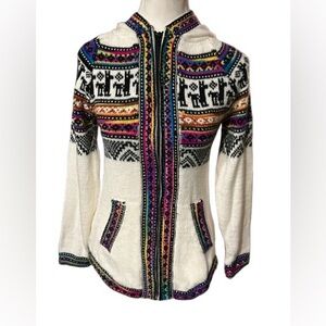 Alpaca Peru Hooded Cardigan Knit Sweater Grupo Colquetex Extra Small Vintage